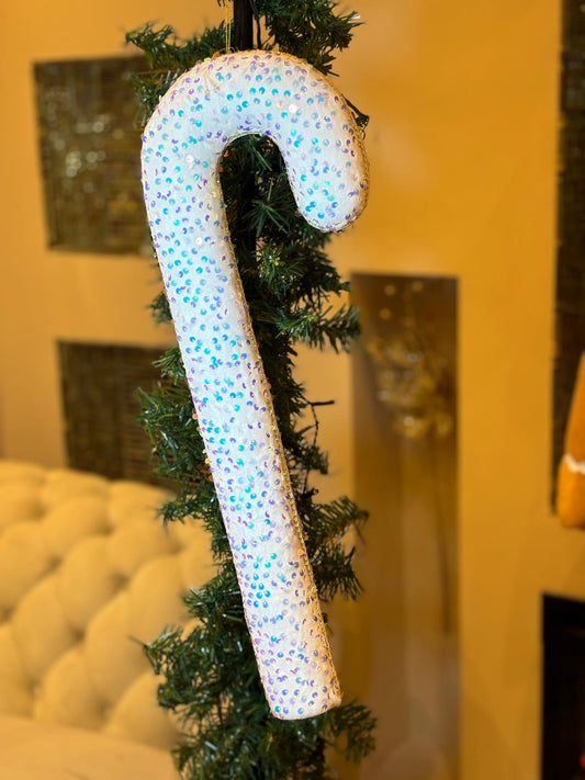 Goldline Weihnachts-Zuckerstange 52 cm – Weiß-Gold mit Glitzer-Pailletten