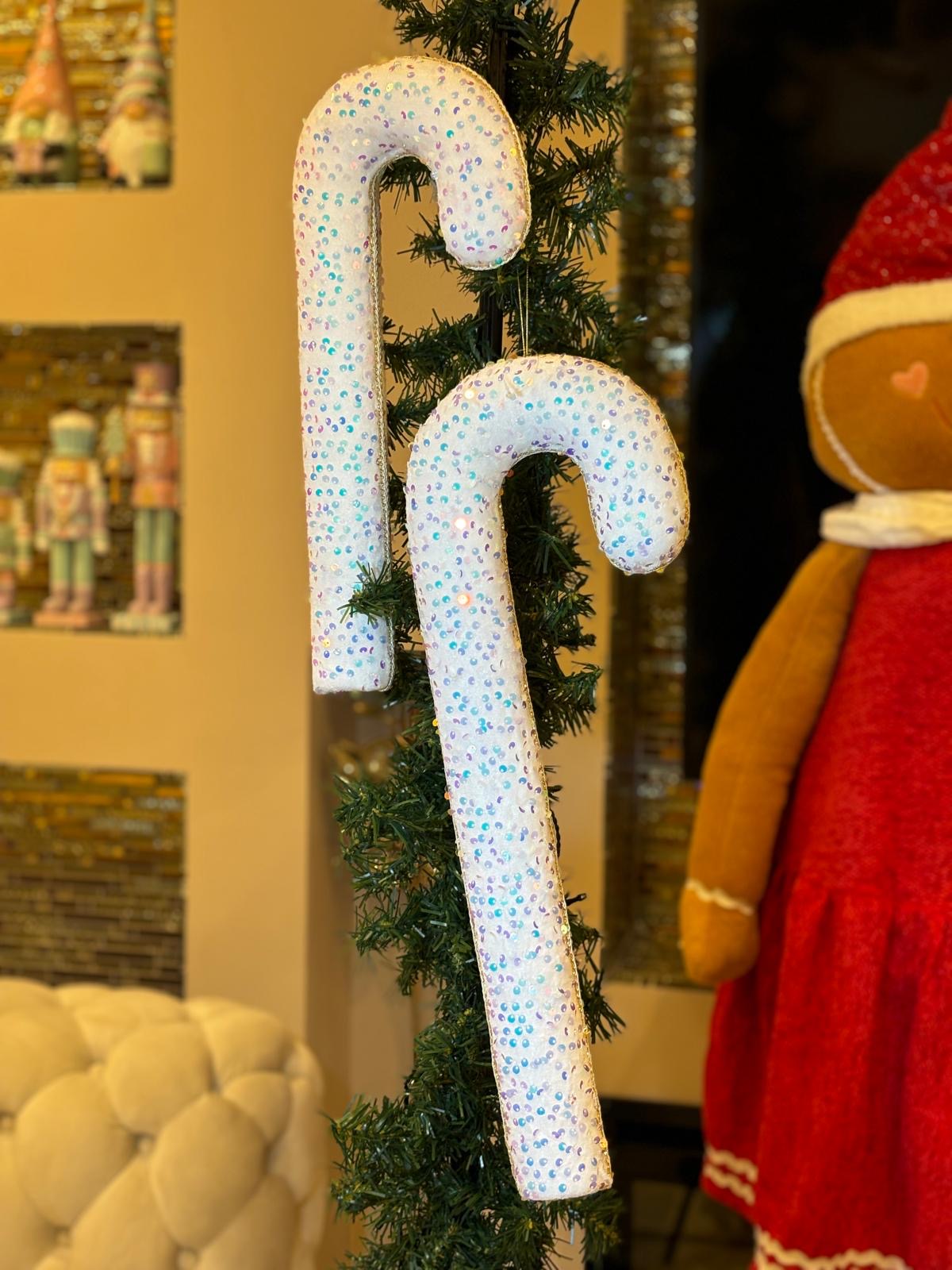 Goldline Weihnachts-Zuckerstange 52 cm – Weiß-Gold mit Glitzer-Pailletten