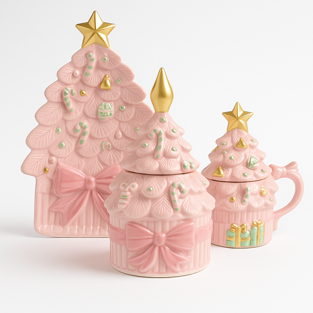Goldline- Candy Pastell Keksdose rosa mit Gold und Pastell Details aus Keramik, 16,5cm x 17cm x 27cm