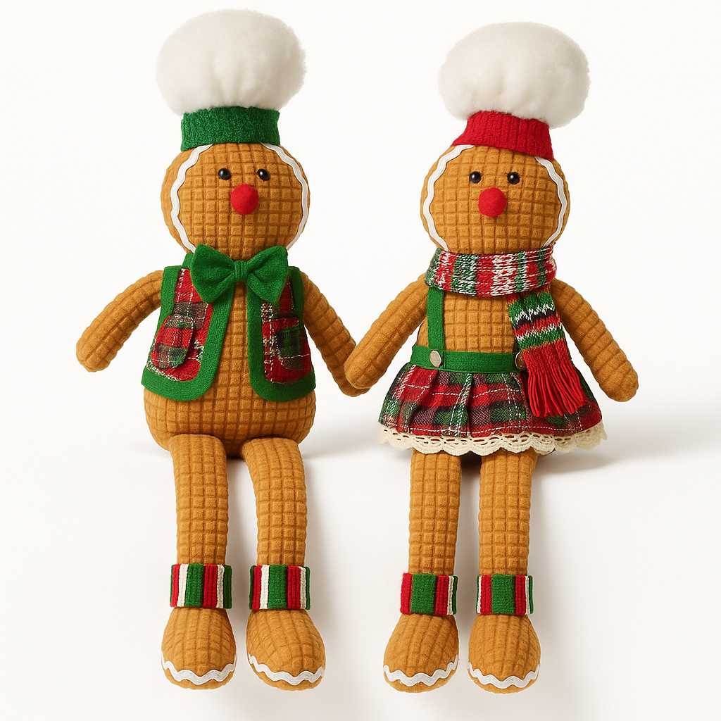Goldline- Weihnachtslebkuchen Stoff Figuren 2er Set 33cm