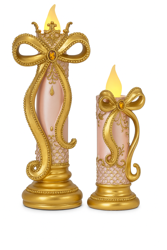 Goldline- Led Kerzen in elegantem Stil rosa-gold mit Schleife