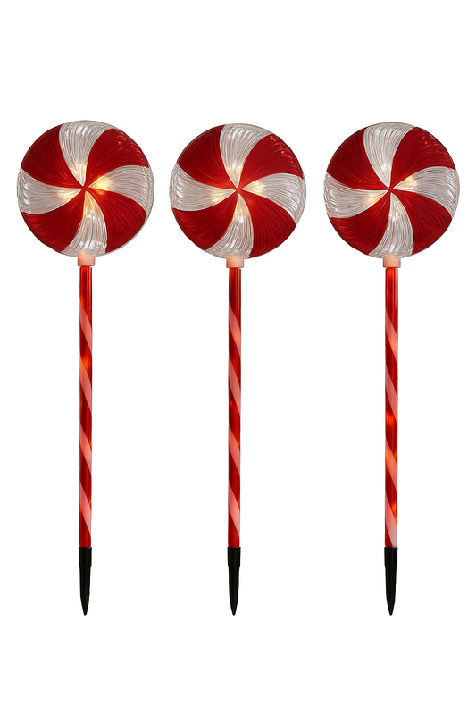Goldline- Weihnachts Candy Lollis 3er set mit Beleuchtung 48 LEDs 62cm Indoor & Outdoor