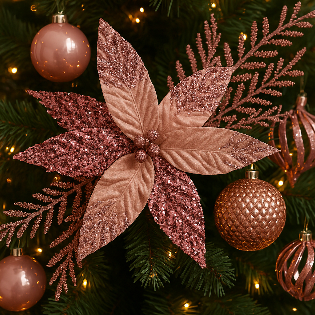 Goldline- Weihnachtsstern Blume rosa mit glitzer 40cm