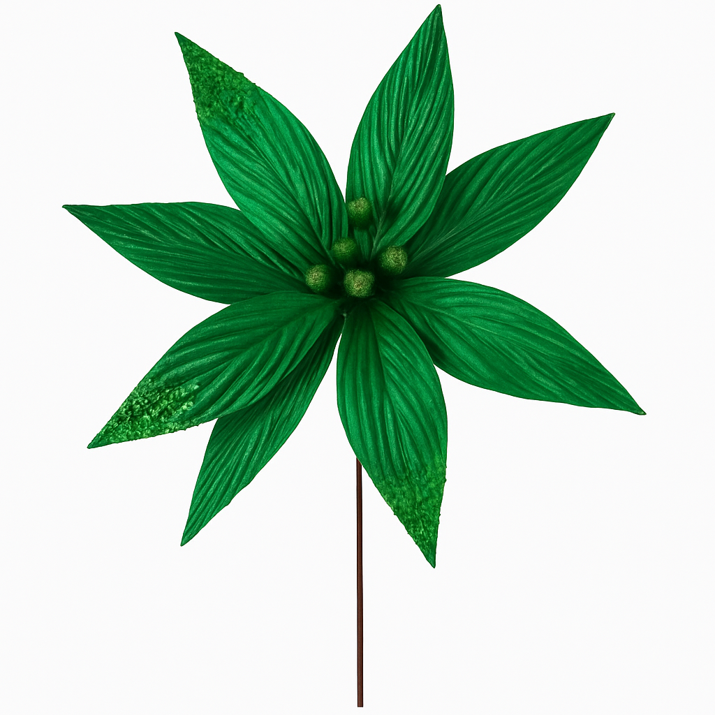 Goldline- Weihnachtsstern Blume grün glänzend mit Glitzer 40cm