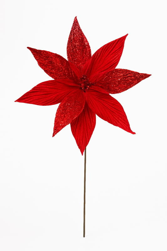 Goldline- Weihnachtsstern Blume rot samt mit Glitzer 40cm