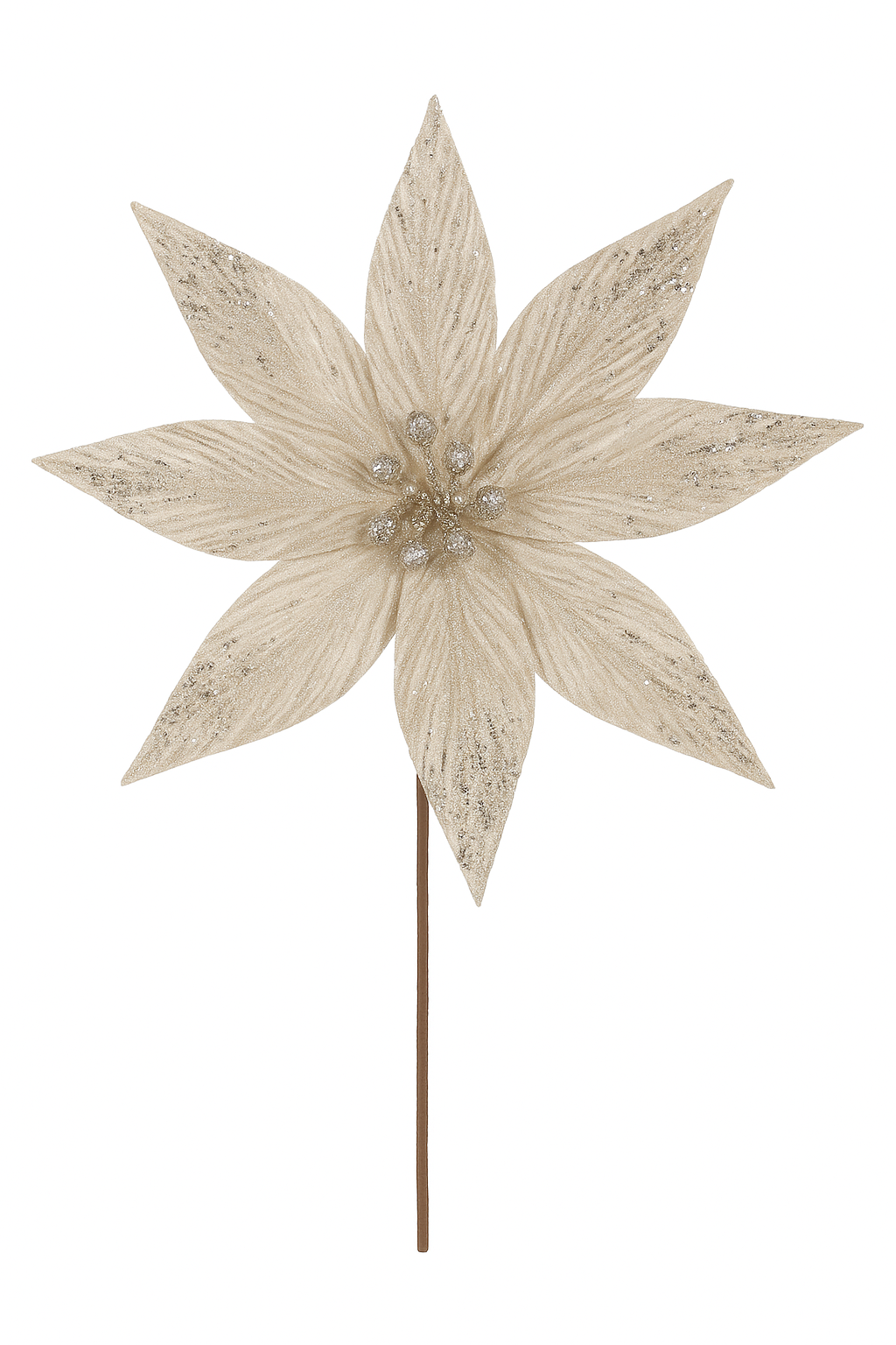 Goldline- Weihnachtsstern Blume beige-gold mit Glitzer und Muster 40cm