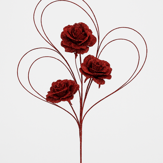 Goldline- Weihnachts Rosen Zweig rot mit Glitzer 47cm