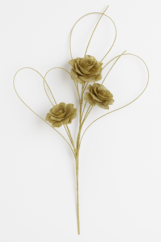 Goldline- Weihnachts Rosen Zweig gold mit Glitzer 47cm