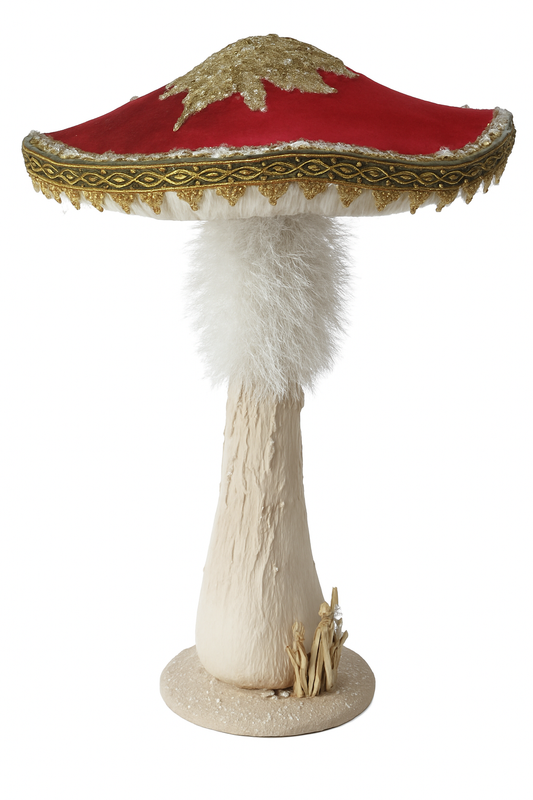 Goldline- Deko Pilz Samt rot-weiß mit goldenem Glitzer 26cm x 43cm