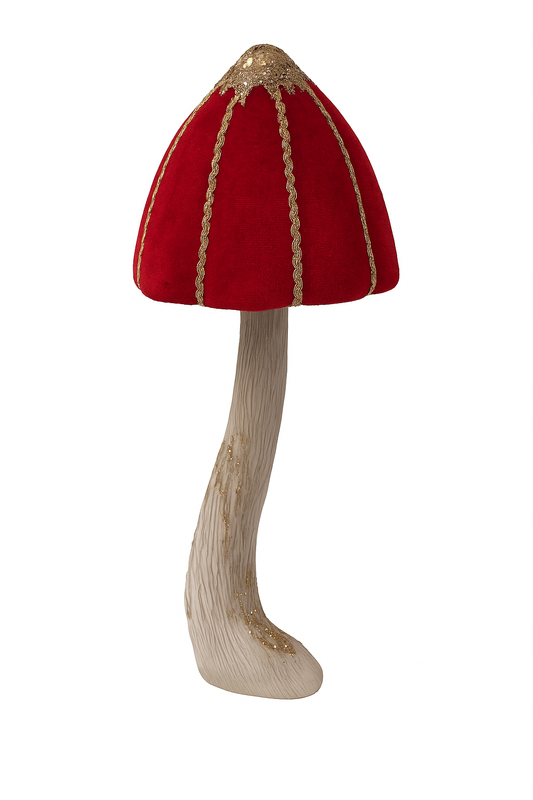 Goldline- Deko Pilz Samt rot-weiß mit goldenem Glitzer 15cm x 40cm