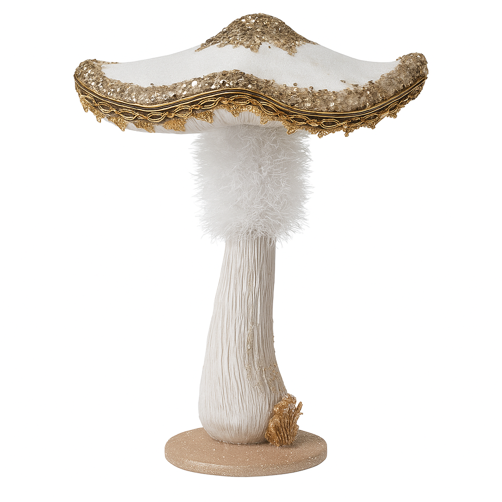 Goldline- Deko Pilz Samt weiß mit goldenem Glitzer 26cm x 43cm