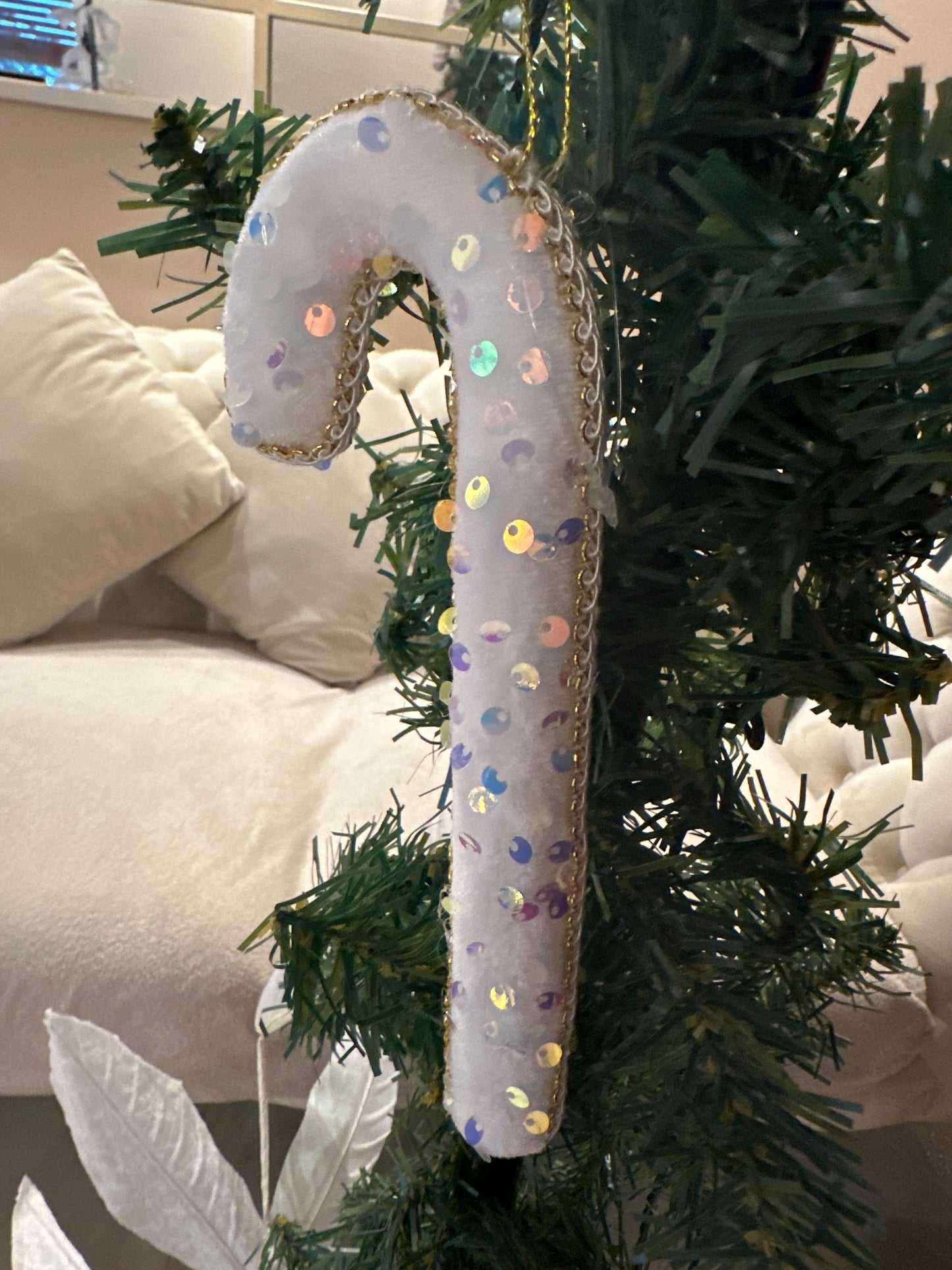 Goldline Weihnachts-Zuckerstange 19 cm – Weiß-Gold mit Glitzer-Pailletten für festliche Akzente