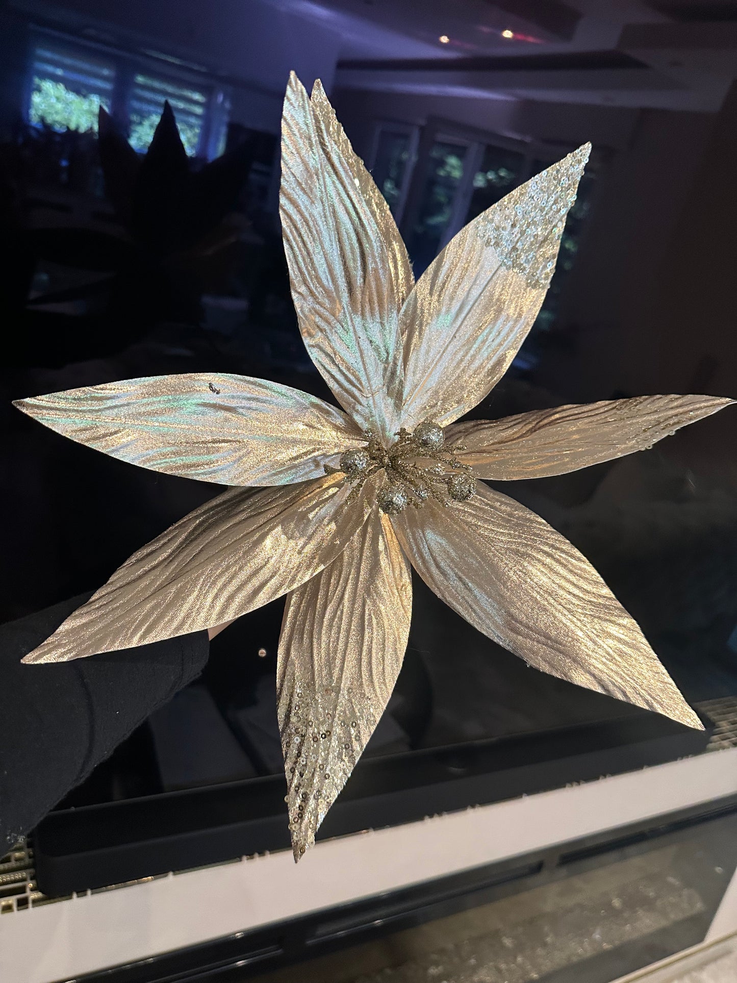 Goldline- Weihnachtsstern Blume gold glänzend mit Glitzer 40cm
