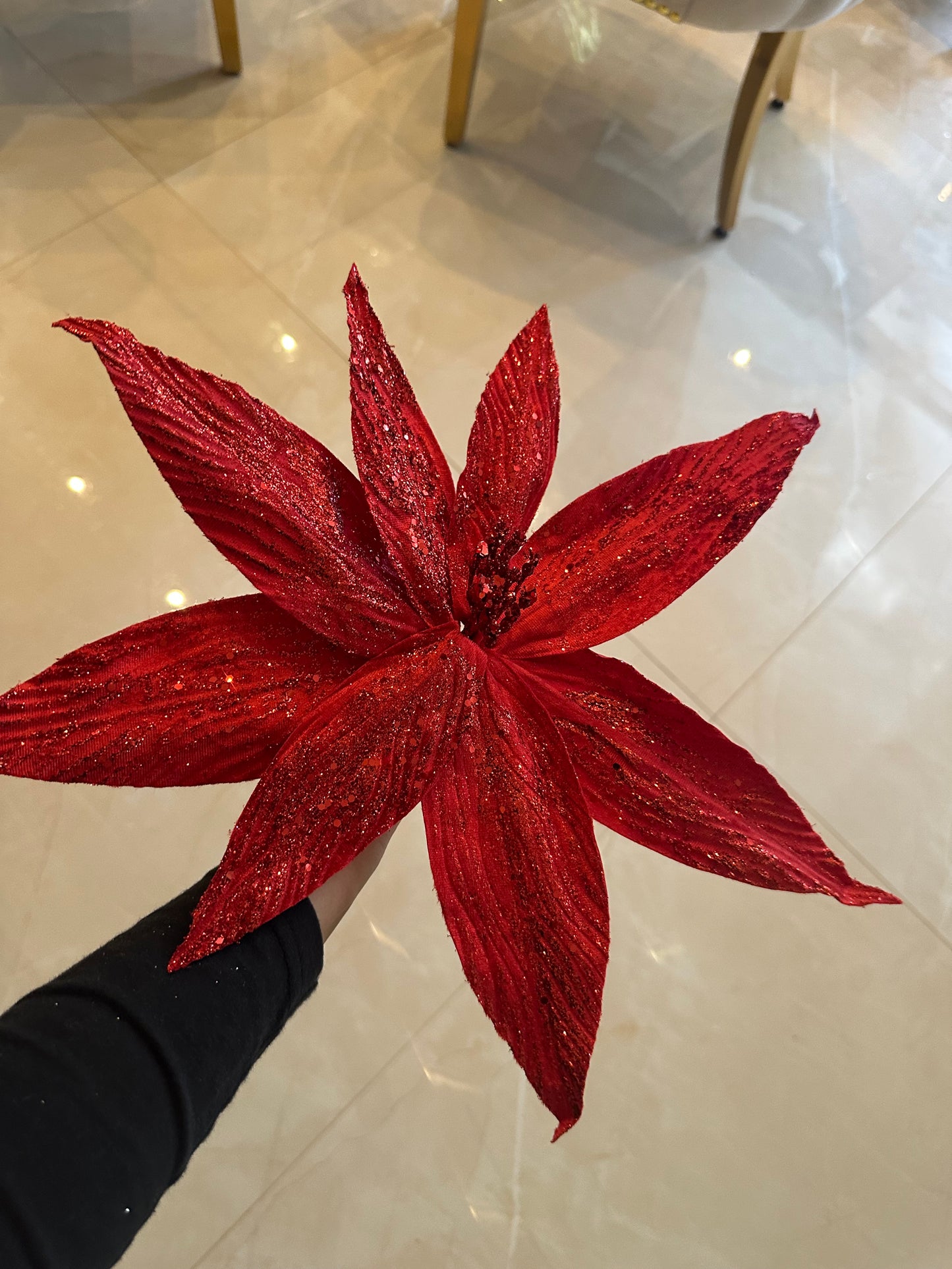 Goldline- Weihnachtsstern Blume rot samt mit Glitzer 40cm