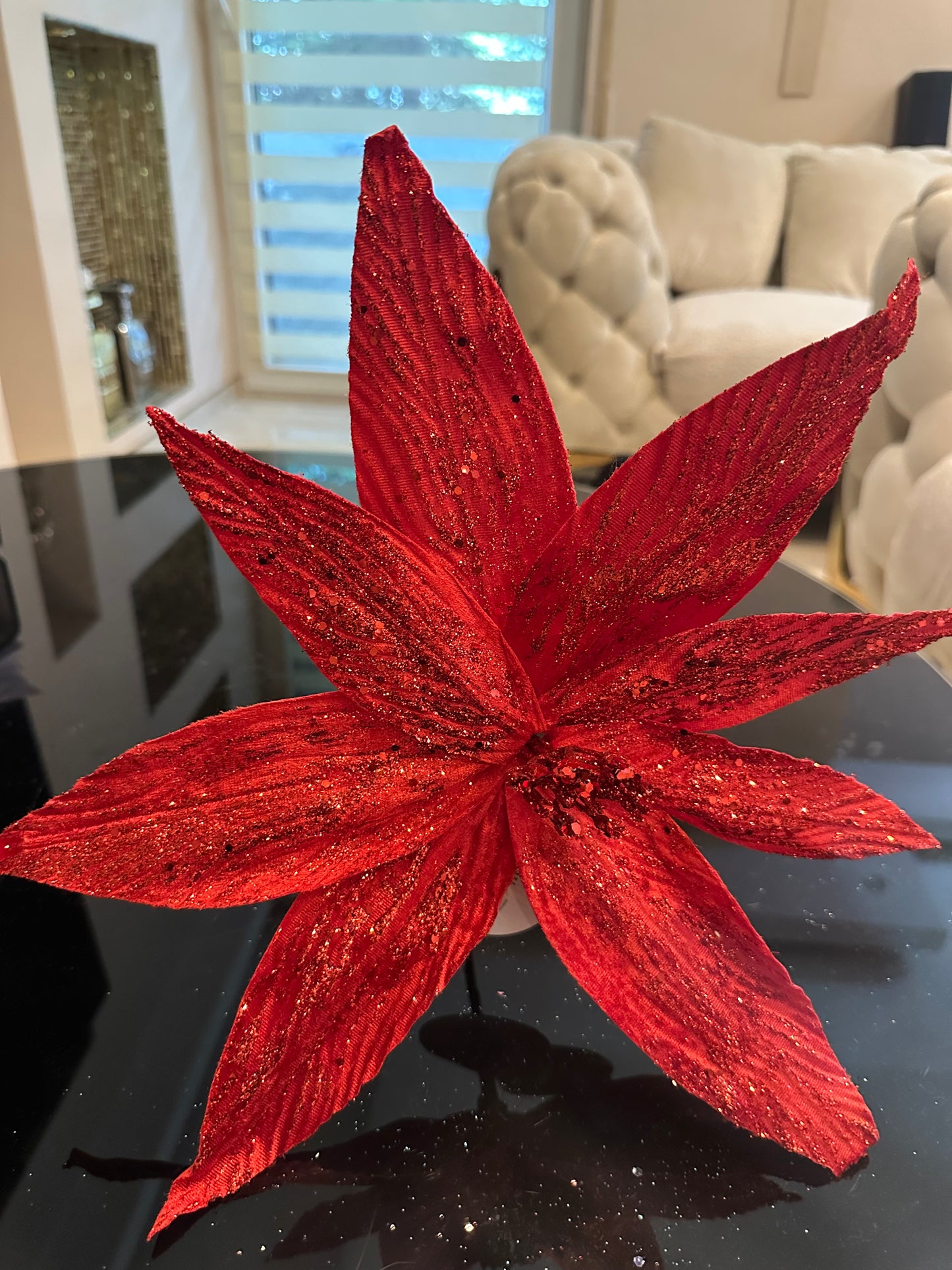 Goldline- Weihnachtsstern Blume rot samt mit Glitzer 40cm