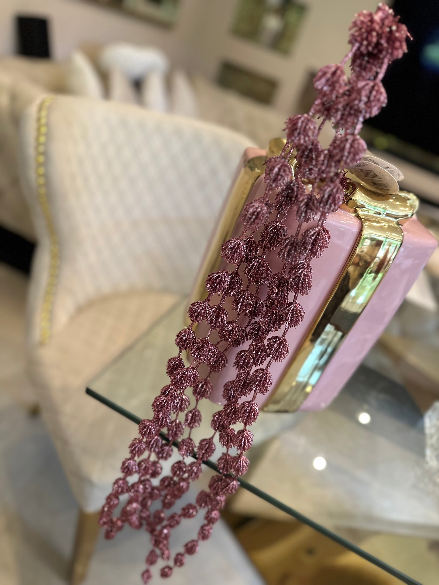 Goldline- Weihnachts Hängezweig rosa mit Glitzer 110cm