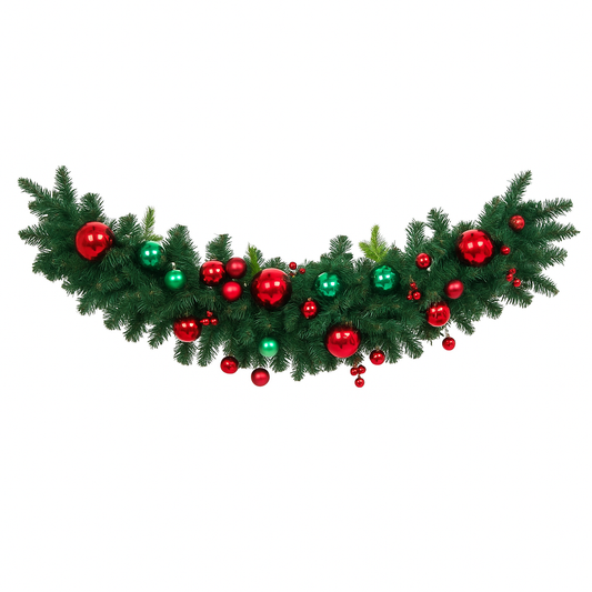 Goldline Weihnachts-Tannengirlande geschmückt mit roten & grünen Kugeln – 175 cm