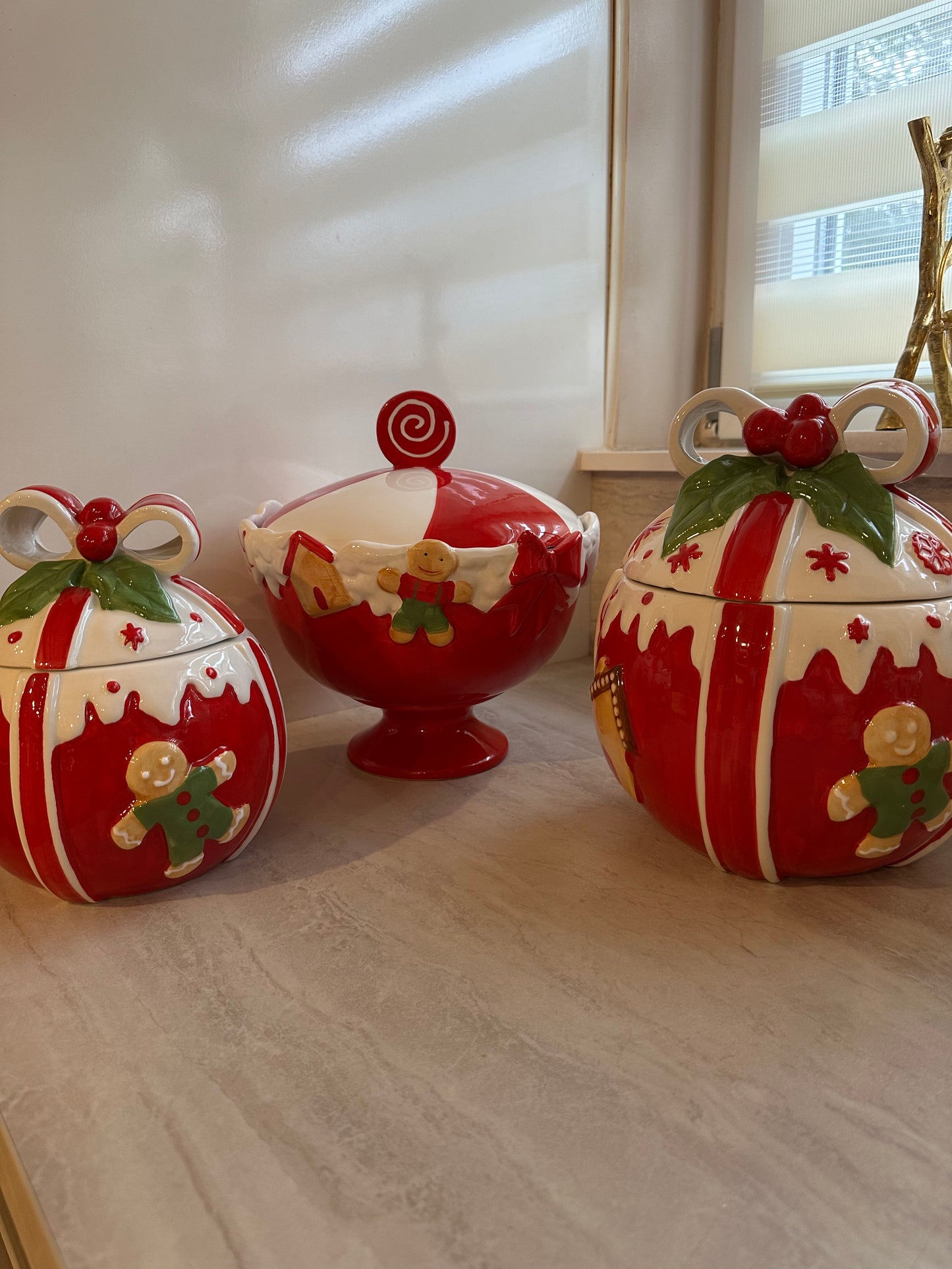 Goldline- Candy XL Schale/Aufbewahrung mit Deckel Lebkuchen und Candy Details 22xm x 24cm Keramik
