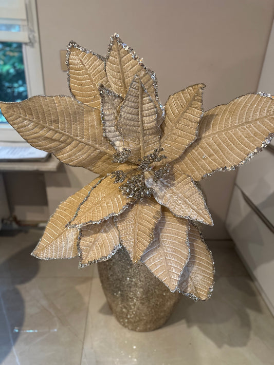 Goldline- XXL Blume beige Gold mit Stiel 80cm x 60 cm