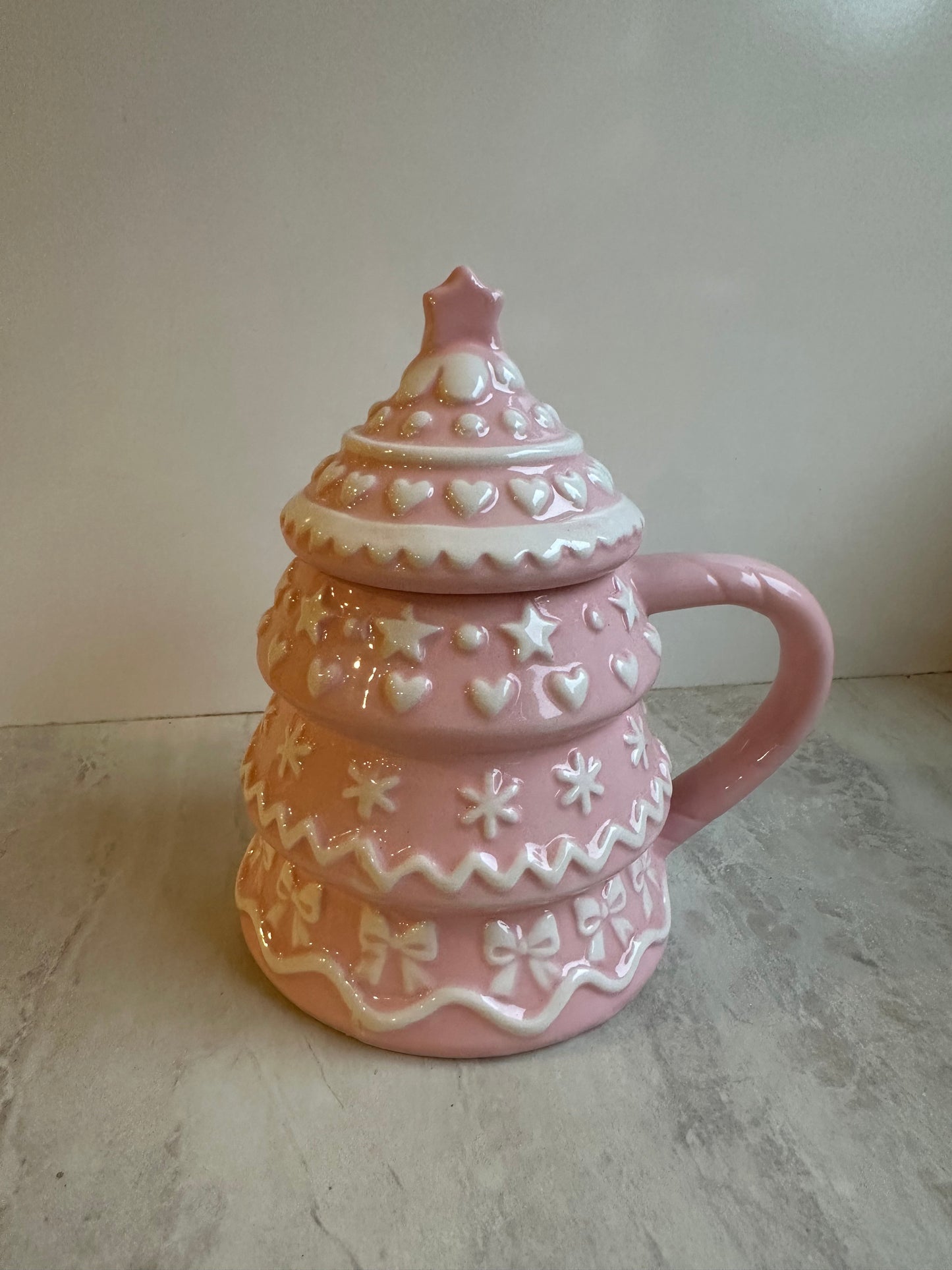 Goldline- Tasse mit Deckel rosa weiß Keramik 13cm x 10cm x 16cm