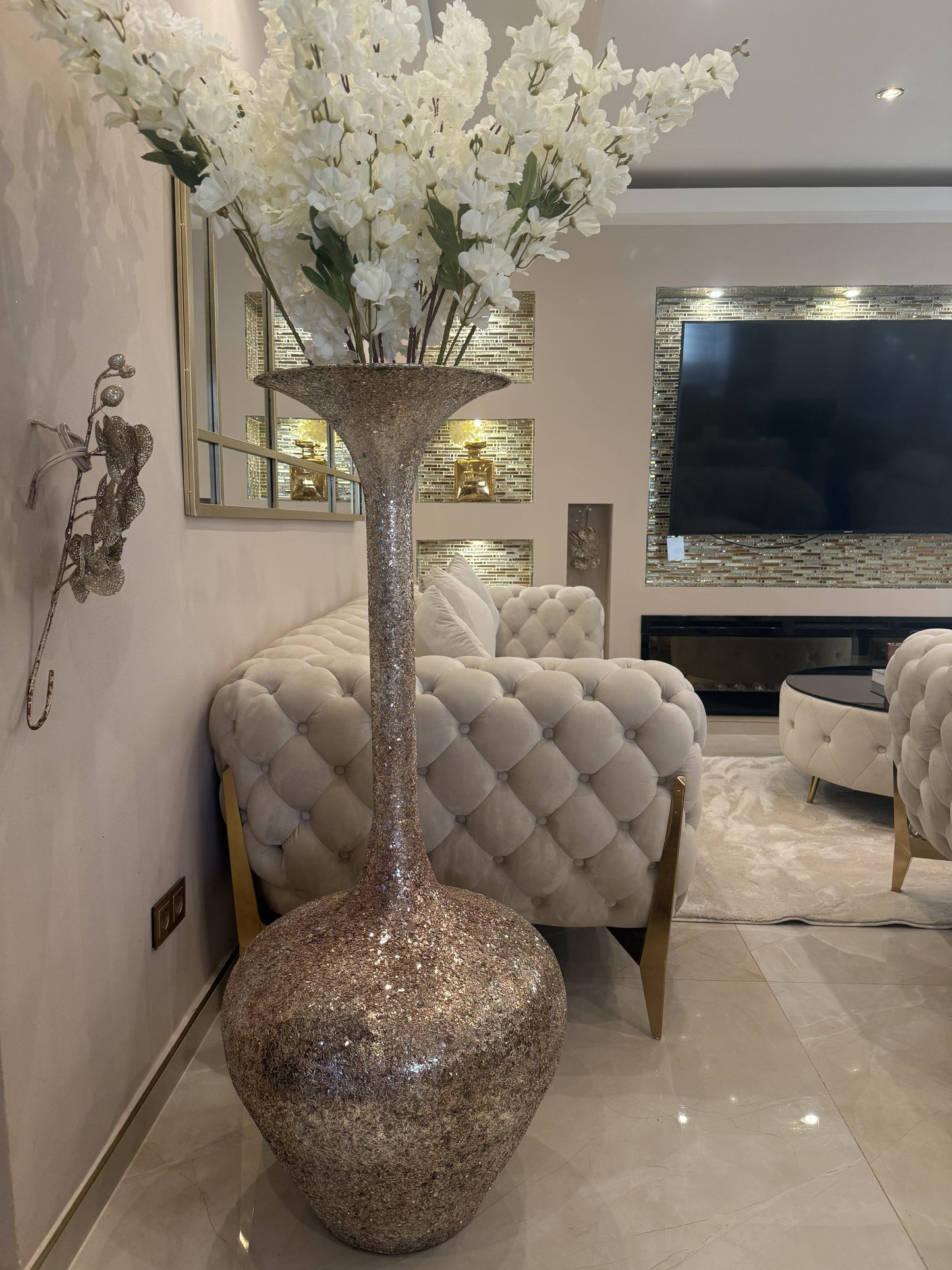 Goldline-Kirschblüten schneeweiß 5er Strauß, 105 cm