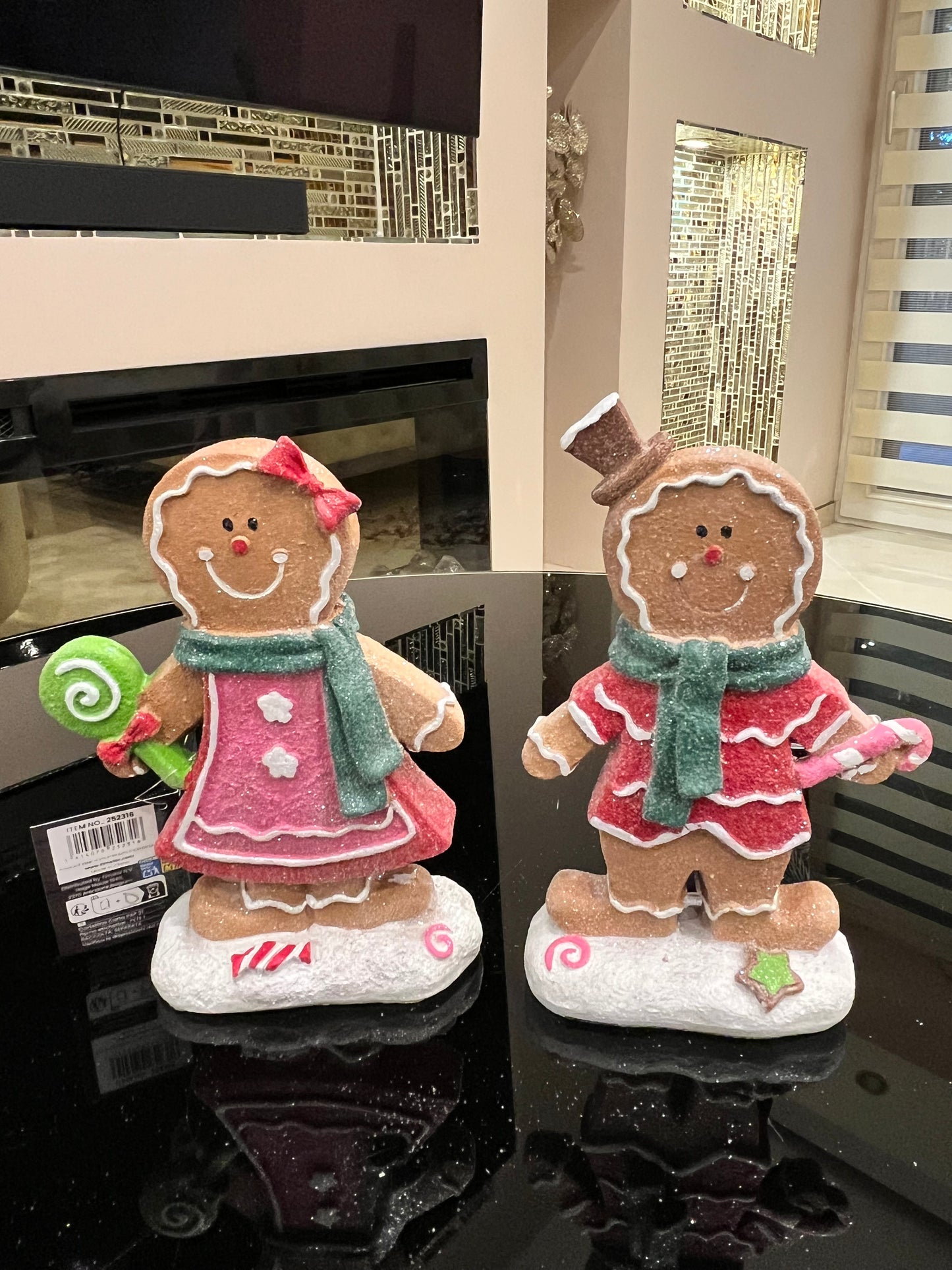 Goldline-Candy Lebkuchen 2er Figuren Set (Junge + Mädchen, Polyresin) mit Glitzer, 13,5 x 6,5 x 22 cm