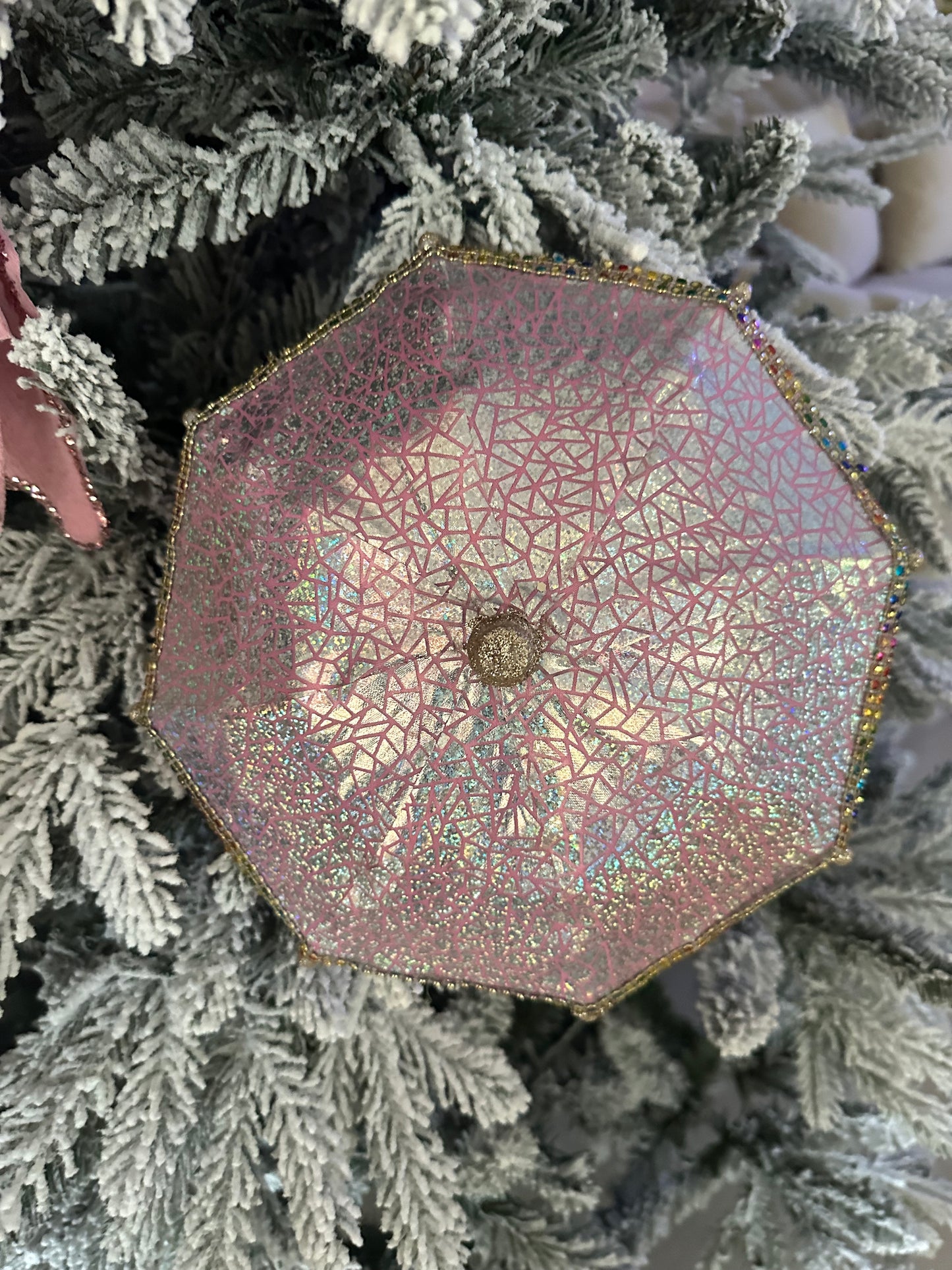 Goldline- Deko Schirm rosa mit Glitzer, Baumschmuck, 26 x 23 cm