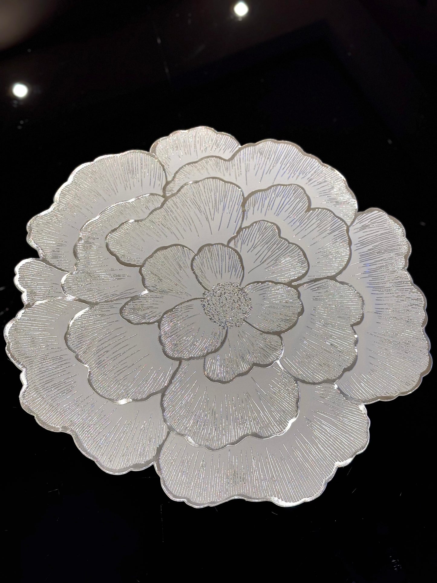 Goldline-Luxus Platz 6er Set Blumen Design Weiss-Silber