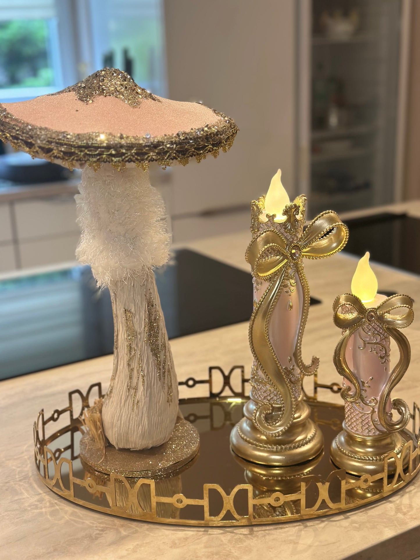 Goldline- Led Kerzen in elegantem Stil rosa-gold mit Schleife