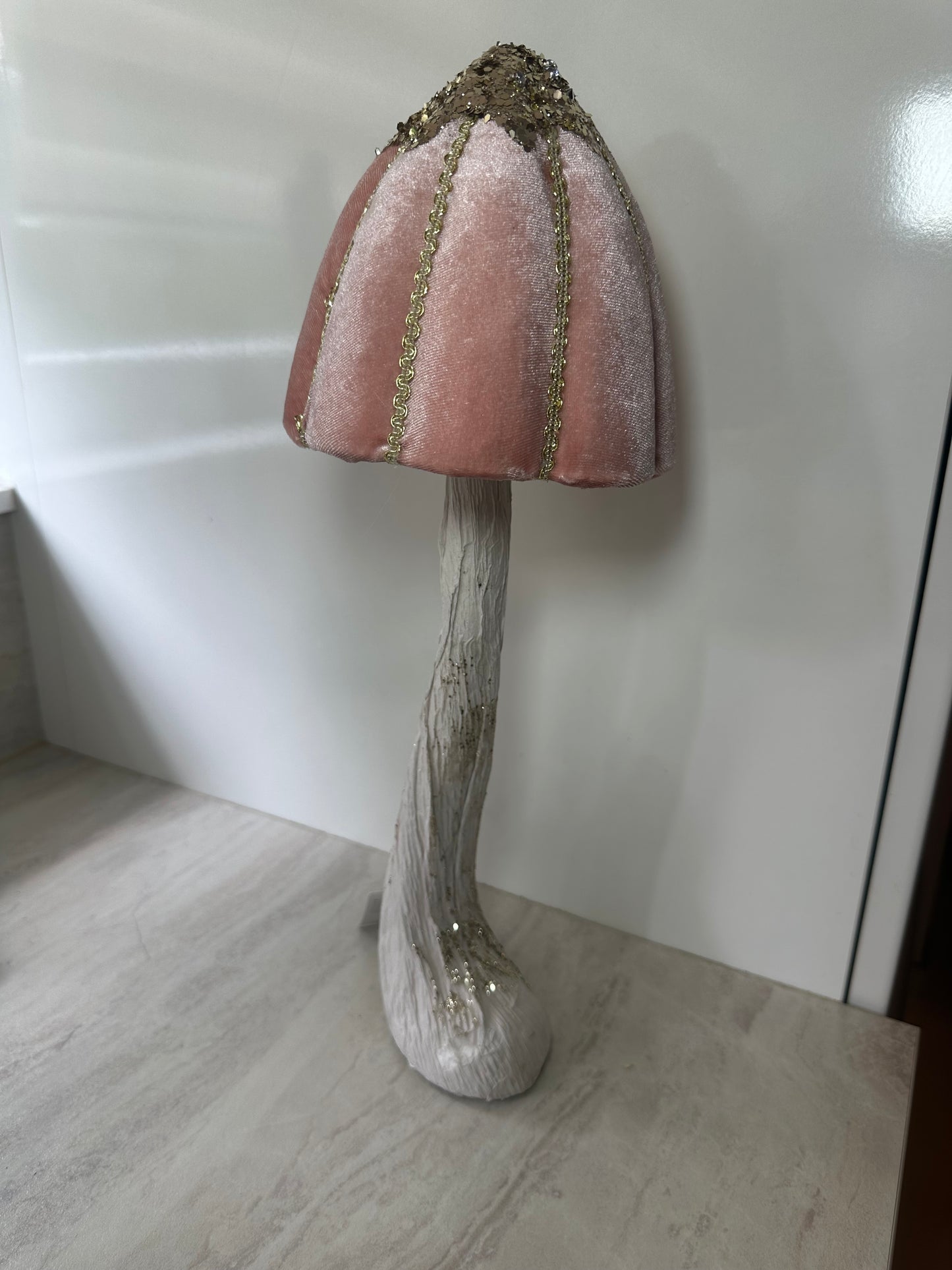 Goldline- Deko Pilz Samt rosa mit goldenem Glitzer 15cm x 40cm