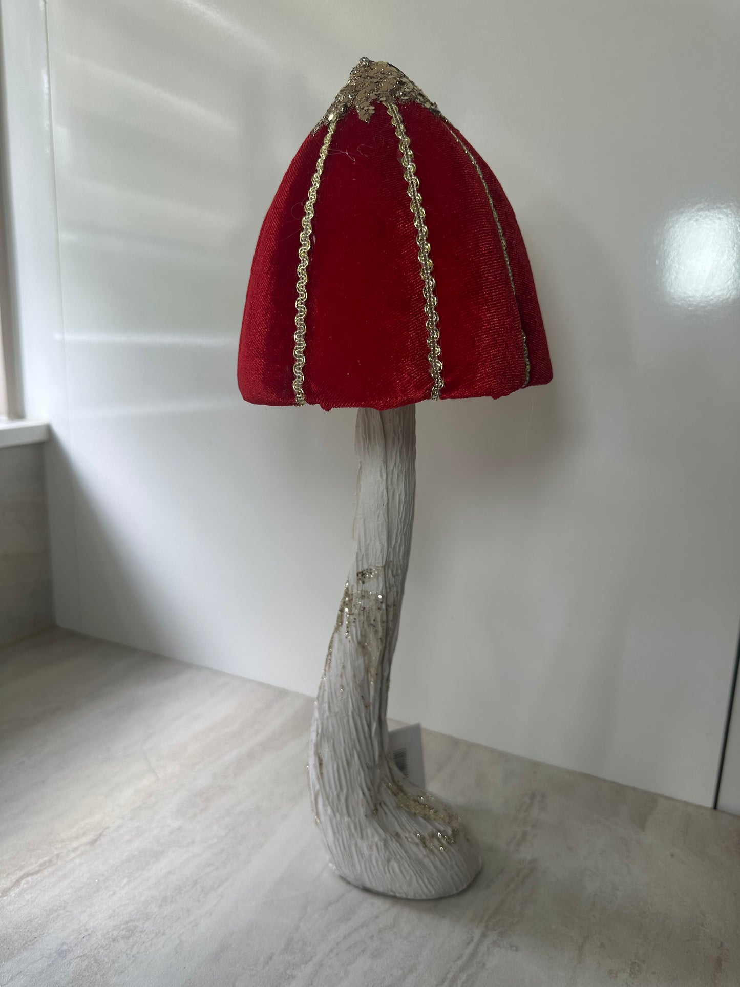 Goldline- Deko Pilz Samt rot-weiß mit goldenem Glitzer 15cm x 40cm