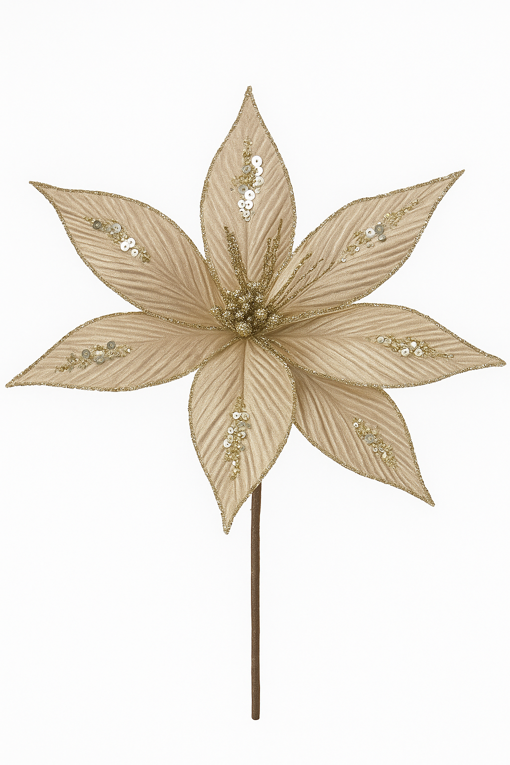 Goldline- Weihnachtsstern Blume beige-gold mit Glitzer und Stäbe 40cm