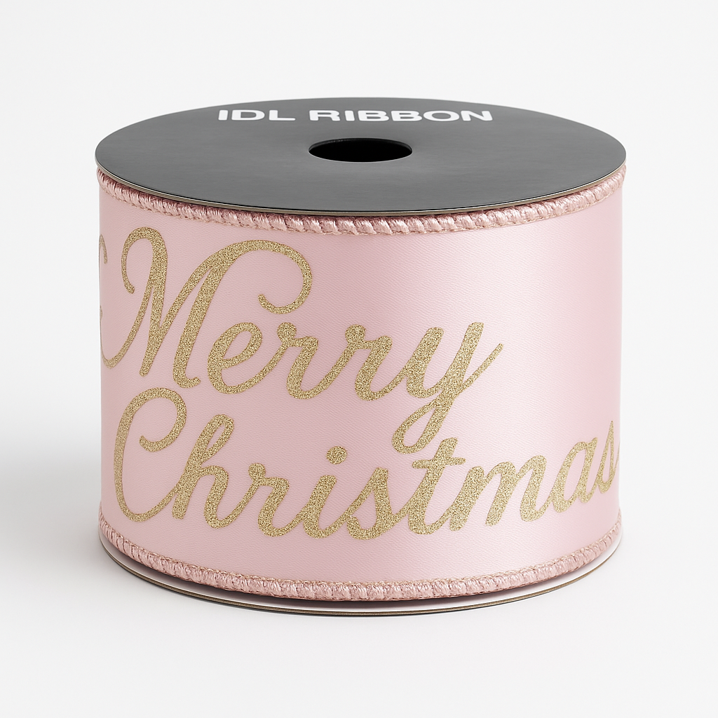 Goldline- Deko Stoffband in Rosa-Gold und "Merry Christmas" Schriftzug, 10 m