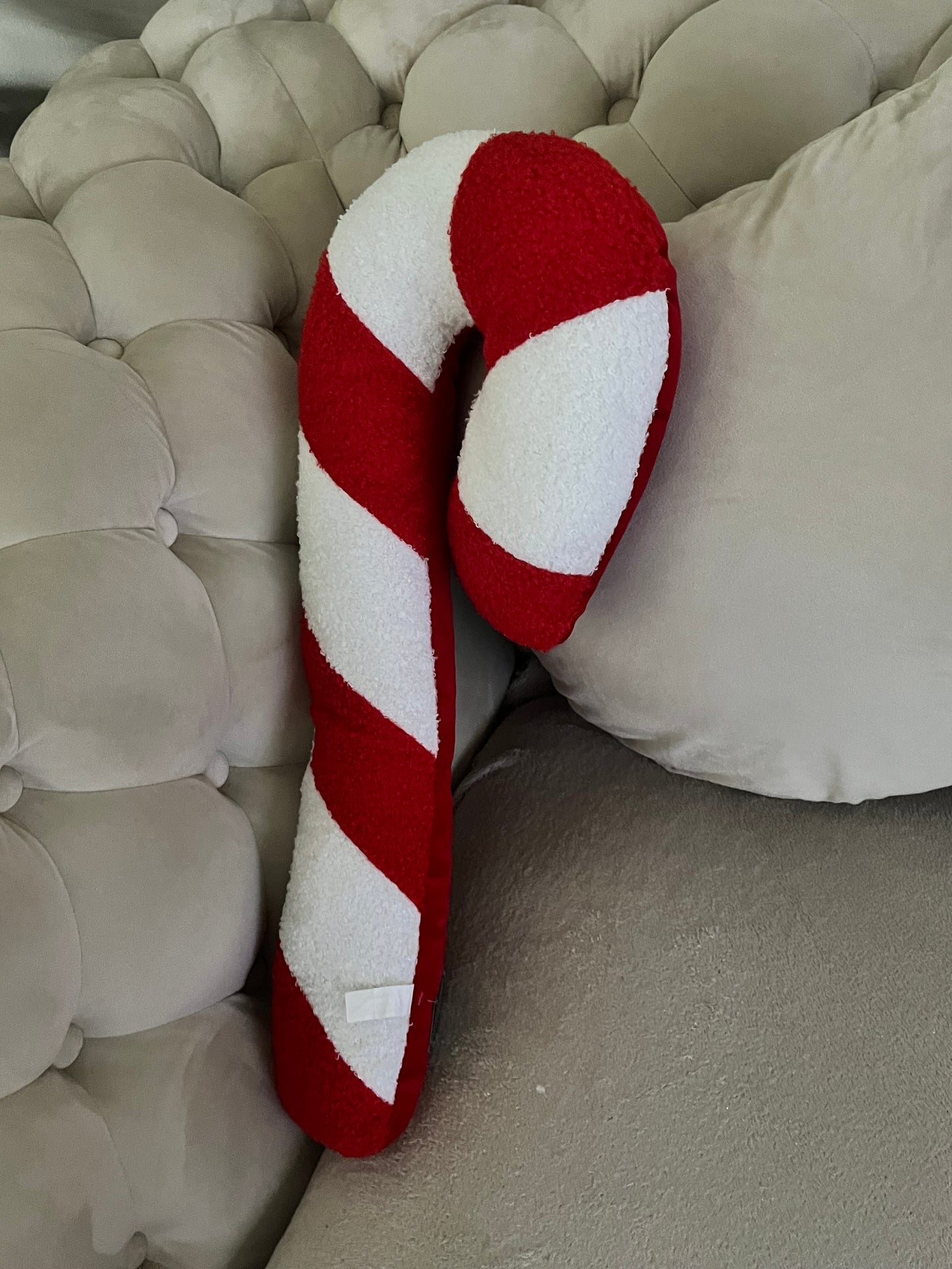 Goldline- Weihnachts Zuckerstange Kissen aus Teddy und Samt Stoff , 22 x 55 cm