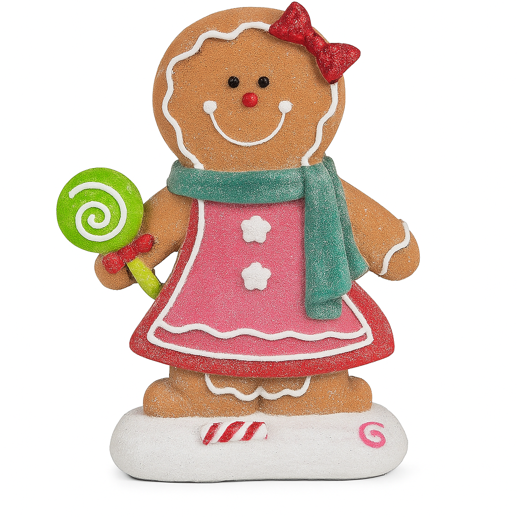 Goldline-Candy Lebkuchen 2er Figuren Set (Junge + Mädchen, Polyresin) mit Glitzer, 13,5 x 6,5 x 22 cm