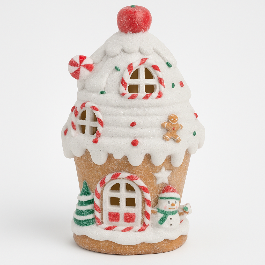 Goldline- LED Cupcake Lebkuchenhaus mit glitzer, 2 Varianten (Batterie betrieben), 12 x 10,5 x 20,8 cm