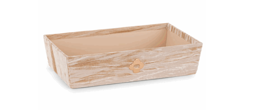 Goldline-Exklusives Deko Tablett beige aus Samt und Golddetails, in 2 Größen wählbar S: 30cm x 18cm, M: 34cm x 20cm