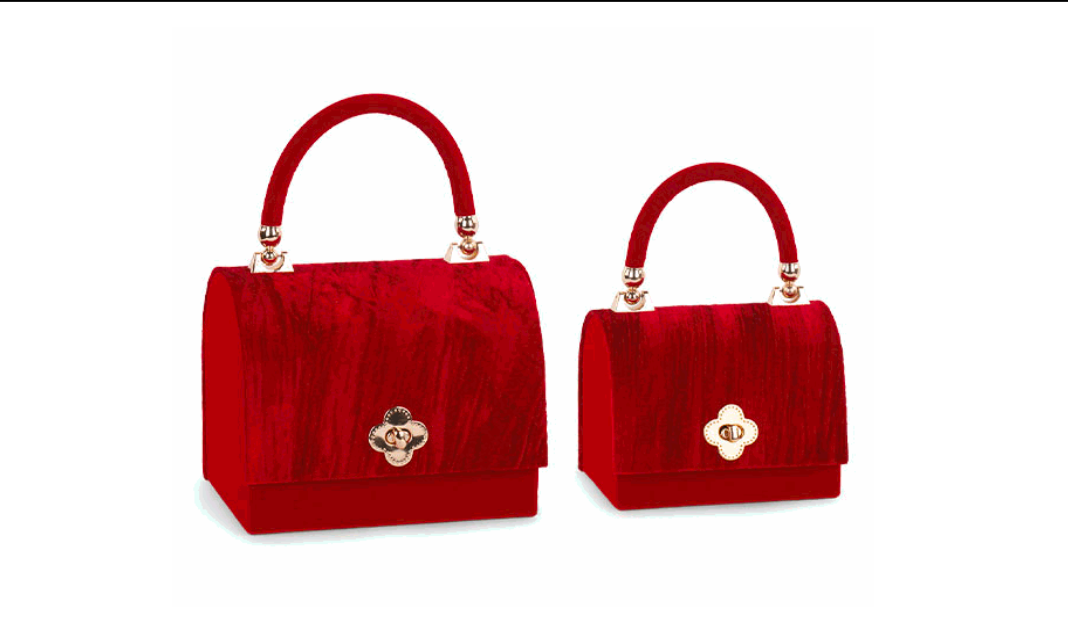 Goldline-Exklusive Deko Tasche / Geschenk Box rot aus Samt und Golddetails, in 2 Größen wählbar S: 16cm x 10,5cm x 12,5cm, M: 19cm x 13,5cm x 15,5cm