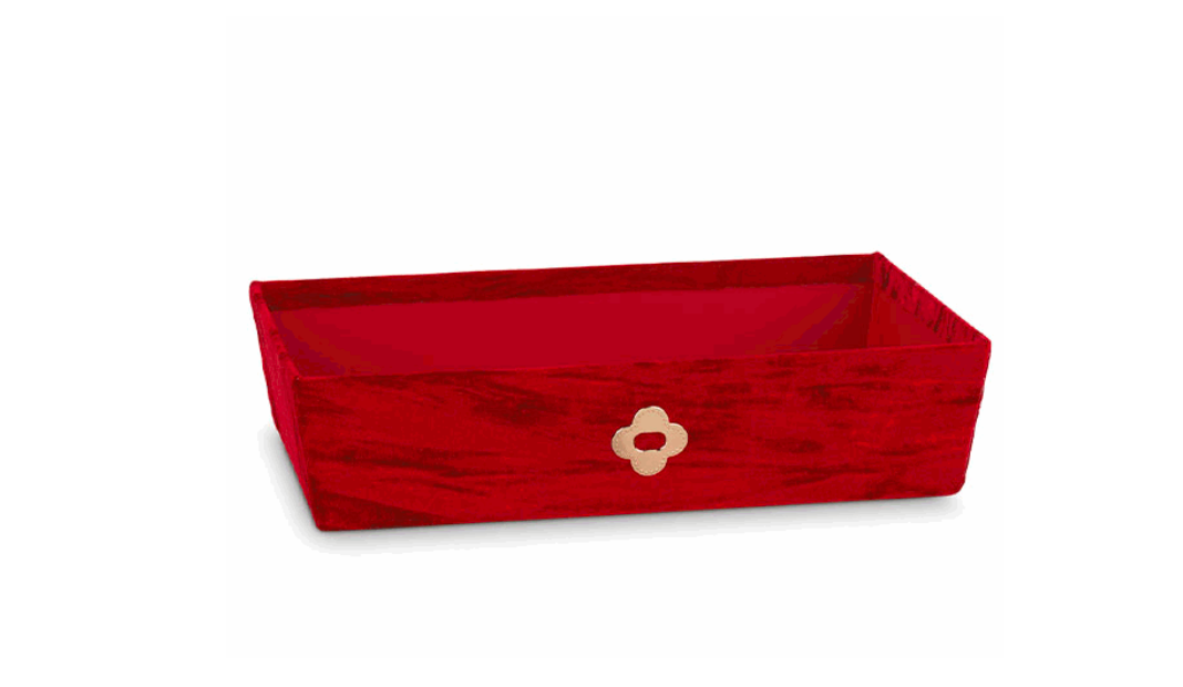 Goldline-Exklusives Deko Tablett rot aus Samt und Golddetails, in 2 Größen wählbar S: 30cm x 18cm, M: 34cm x 20cm