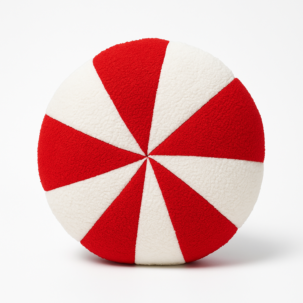 Goldline- Weihnachts Bonbon Kissen in Candy Optik, Teddy und Samt Stoff 38 x 38 cm