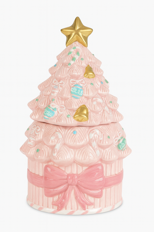Goldline- Candy Pastell Keksdose rosa mit Gold und Pastell Details aus Keramik, 16,5cm x 17cm x 27cm