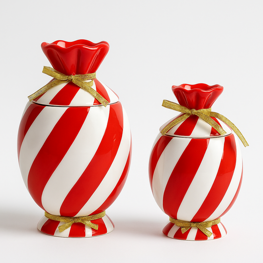 Goldline- Candy Bonbon Keksdosen rot-weiß 2er Set in 11cm x 11cm x 18cm und 9cm x 9cm  x 14cm