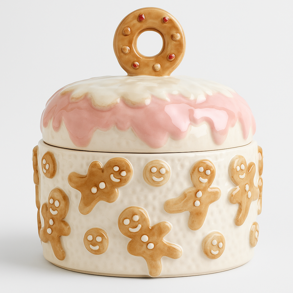 Goldline- Keksdosen Lebkuchen Motiv, rosa weiß beige Keramik in 2 Varianten 15cm x 15cm x 21cm, 18cm x 18cm x 18cm