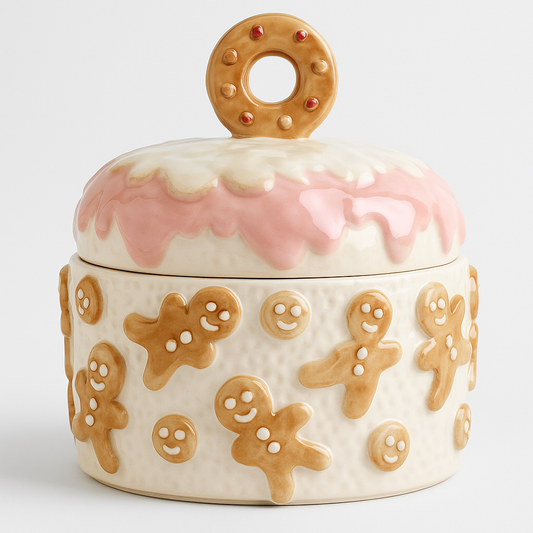 Goldline- Keksdosen Lebkuchen Motiv, rosa weiß beige Keramik in 2 Varianten 15cm x 15cm x 21cm, 18cm x 18cm x 18cm