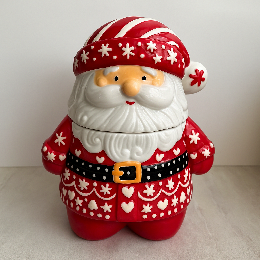 Goldline- Keksdosen/Aufbewahrung, Tasse rot weiß, Keramik, 4 Varianten, Stiefel: 23cm x 15cm x 28cm, Weihnachtsmann: 21cm x 16cm x 24cm, Geschenk: 21cm x 15cm x 18cm, Tasse mit Deckel: 14cm x 10cm x 15cm