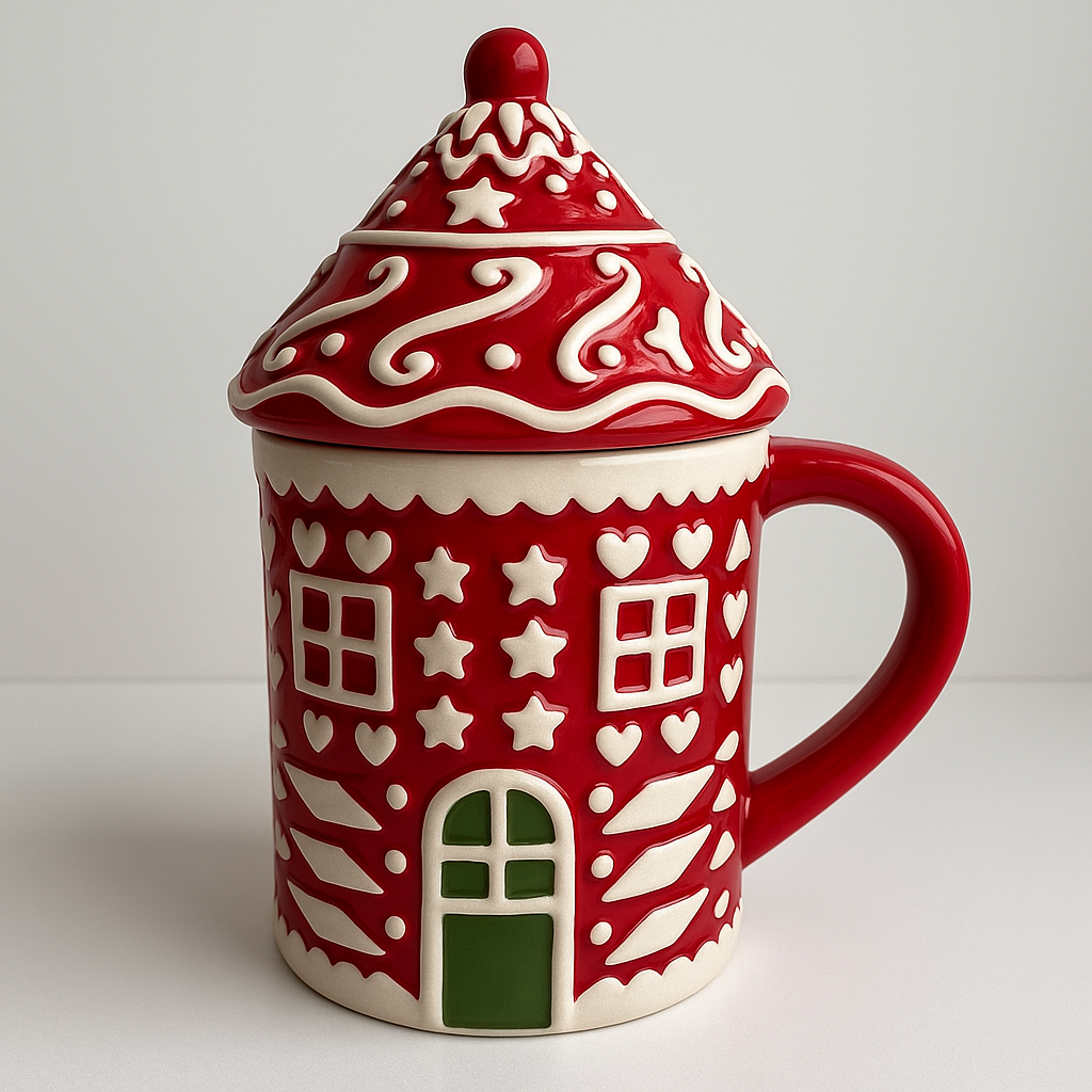 Goldline- Keksdosen/Aufbewahrung, Tasse rot weiß, Keramik, 4 Varianten, Stiefel: 23cm x 15cm x 28cm, Weihnachtsmann: 21cm x 16cm x 24cm, Geschenk: 21cm x 15cm x 18cm, Tasse mit Deckel: 14cm x 10cm x 15cm