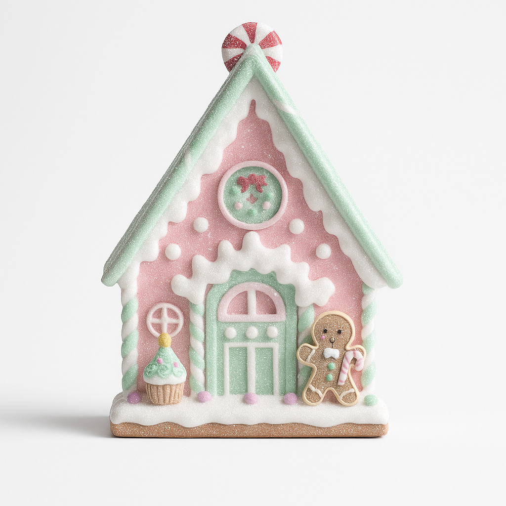 Goldline- Candy Pastell Leckuchenhaus mit Glitzer 12cm x 10cm x 16cm