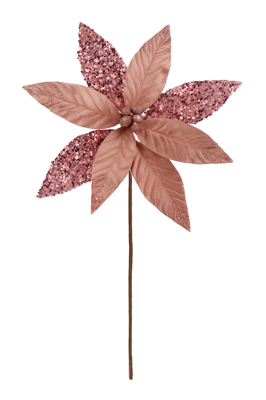 Goldline- Weihnachtsstern Blume rosa mit glitzer 40cm