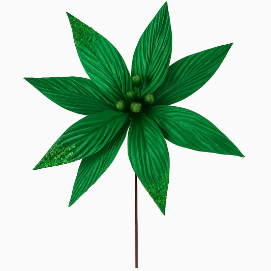 Goldline- Weihnachtsstern Blume grün glänzend mit Glitzer 40cm