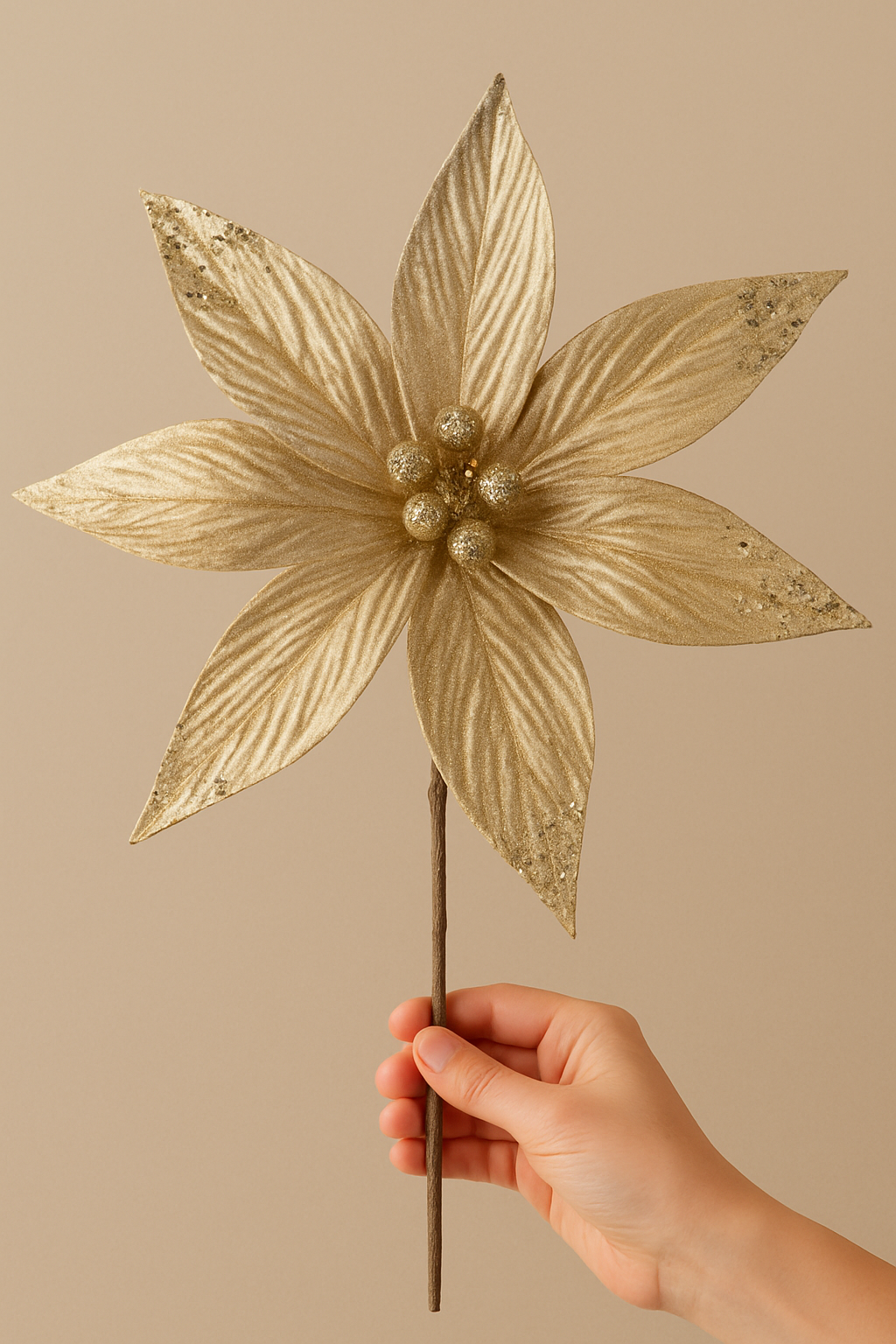 Goldline- Weihnachtsstern Blume gold glänzend mit Glitzer 40cm